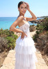 Strapless Lace Corset Ruffle Maxi Dress White