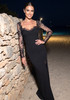 Long Sleeve Embellished Lace Maxi Dress Black