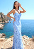 Floral Sequin Structured Bustier Maxi Dress Blue
