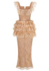 Ruffle Lace Maxi Dress Peach Nude