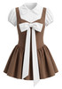 Short Sleeve Bow Detail A Line Dress Brown