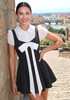 Short Sleeve Bow Detail A Line Dress Black