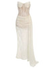 Strapless Draped Lace Bustier Maxi Dress Ivory