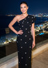 One Shoulder Ruffle Crystal Maxi Dress Black