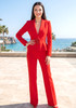 Long Sleeve Peplum Suit Red