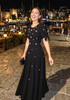 Short Sleeve Crystal A Line Maxi Dress Black