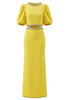 Short Sleeve Crystal Two Piece Maxi Dress Yellow