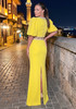 Short Sleeve Crystal Two Piece Maxi Dress Yellow