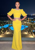 Short Sleeve Crystal Two Piece Maxi Dress Yellow