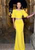 Short Sleeve Crystal Two Piece Maxi Dress Yellow