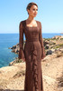 Long Sleeve Ruffle Detail Lace Maxi Dress Brown