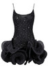 Long Sleeve Pleated Ruffle Dress Black