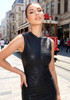 Woodgrain Foil Print Two Piece Dress Black
