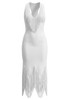 Tassel Detail Midi Dress White