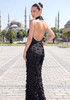 Halter 3D Detail Maxi Dress Black