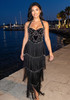Halter Crystal Tassel Maxi Dress Black