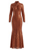 Long Sleeve Embellished A Line Maxi Dress Brown