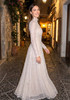 Long Sleeve Sequin A Line Maxi Dress Nude