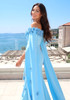 Floral Cape Sleeve Maxi Dress Blue