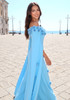 Floral Cape Sleeve Maxi Dress Blue