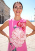 Floral Embroidered A Line Dress Hot Pink