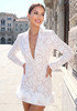Long Sleeve Lace Floral Blazer Dress White