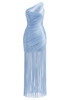One Shoulder Tassel Maxi Dress Blue