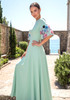 Short Sleeve Floral A Line Maxi Dress Green