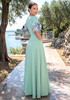 Short Sleeve Floral A Line Maxi Dress Green