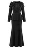 Long Sleeve Floral A Line Two Piece Maxi Dress Black