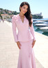 Long Sleeve Floral A Line Two Piece Maxi Dress Pink