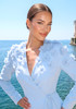 Long Sleeve Floral A Line Two Piece Maxi Dress Light Blue