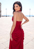 Halter Draped Corset Maxi Dress Red