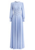 Long Sleeve Crystal Detail A Line Maxi Dress Light Blue