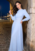 Long Sleeve Crystal Detail A Line Maxi Dress Light Blue
