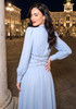Long Sleeve Crystal Detail A Line Maxi Dress Light Blue