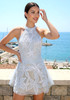 Halter Floral Embroidered A Line Dress Light Blue