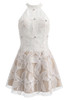 Halter Floral Embroidered A Line Dress White