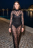 Long Sleeve Embellished Sequin Mesh Maxi Dress Black