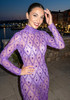 Long Sleeve Embellished Sequin Mesh Maxi Dress Purple