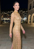 Long Sleeve Embellished Sequin Mesh Maxi Dress Gold