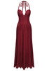 Halter Structured Corset A Line Maxi Dress Burgundy