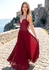 Halter Structured Corset A Line Maxi Dress Burgundy