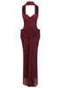 Strapless Draped Lace Bustier Maxi Dress Burgundy