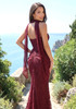 Strapless Draped Lace Bustier Maxi Dress Burgundy