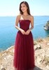 Strapless Structured A Line Maxi Dress Burgundy