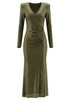 Long Sleeve Embellished A Line Midi Dress Green