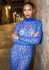 Long Sleeve Embellished Sequin Mesh Maxi Dress Blue