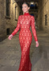 Long Sleeve Embellished Sequin Mesh Maxi Dress Red