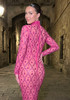 Long Sleeve Embellished Sequin Mesh Maxi Dress Hot Pink